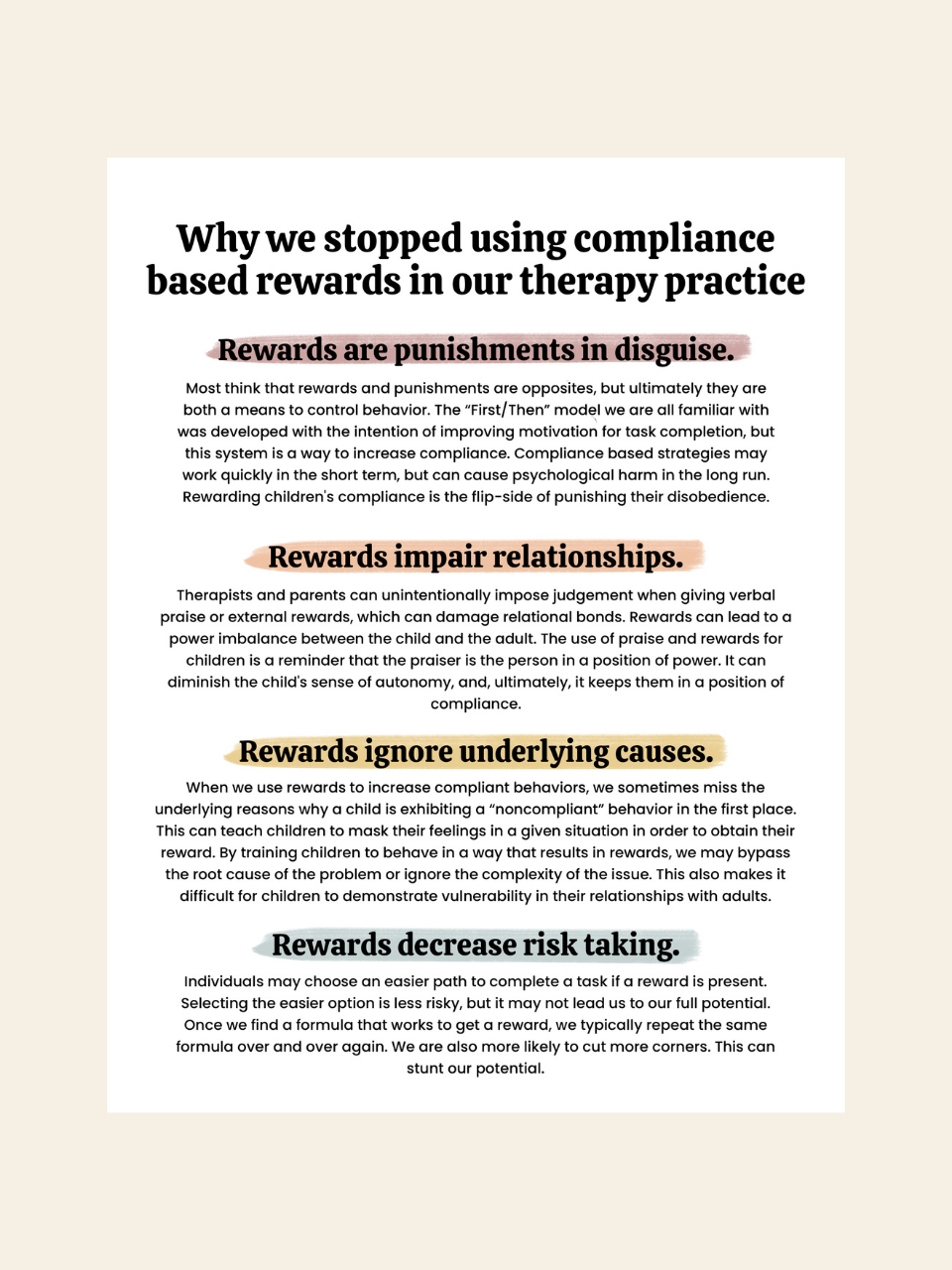Why we stopped using compliance based rewards in our therapy practice.