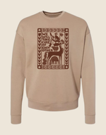Beige sweatshirt with brown graphic design on a beige background